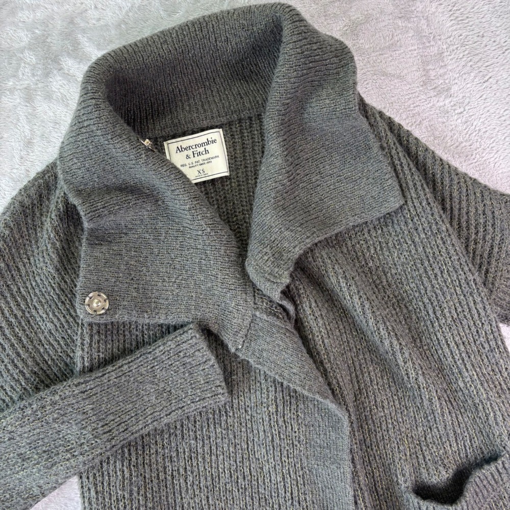 Abercrombie & Fitch Shawl Collar Open‎ Front Cardigan Sz XS Gray Knit Sweater